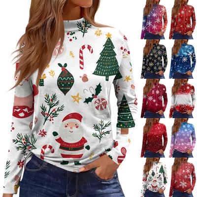 Damskie Jesienne Codzienne Koszule z Długim Rękawem Bluza Vintage z Nadrukiem Wysoki Dekolt Top Pulower