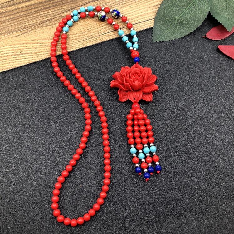 

Национальный стиль киноварь перегородчатая эмаль ожерелье классическая длинная с бахромой женская цепочка для свитера аксессуары Пин Ань кулон на год рождения