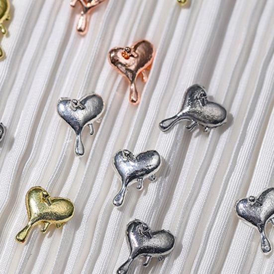 10Pcs/Set Nail Art Charms Multi-colors Shiny Mini 3D Metal DIY Nail Accessories Melting Love Heart Shape Nail Decorations for Nail Salon