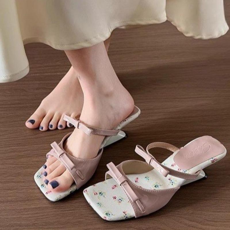 

Fashion Women Slippers Bow Fashion Heeled Sandals Dress Chunky Shoes Summer Sexy 2025 Sexy Designer Woman Pumps Luxury Mujer De Zapatos 40 розовый