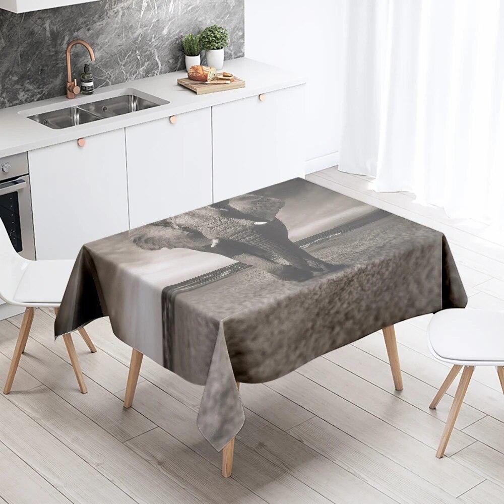African Elephant Tablecloth Animal  Anti-Stain Waterproof Rectangular Kitchen Dining Table Home Decor