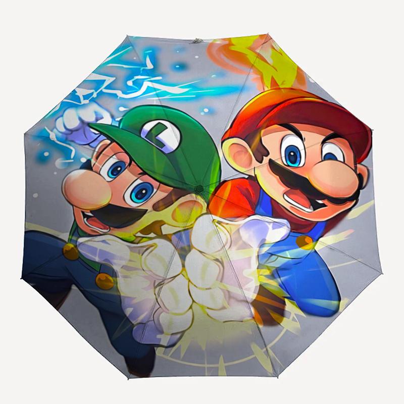 1pc Mario and Luigi's Epic Battle Pattern Beautiful Looking Automatic Folding Cartoon Umbrella, 3 Folding, 8 Iron Frame Design, Durable and Suita