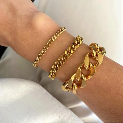 3mm6mm8mm12mm Miami Cuban Men's Bracelet Punk Jewelry 18K Gold Plated Stainless Steel Chain