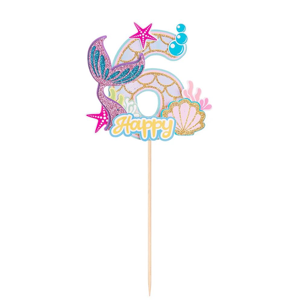 Decoratiune pentru petrecere cu sirenă 0-9 sclipici Coadă de sirenă pentru tort pentru fete Decor pentru petrecerea 1-a aniversare Sub mare Rechizite pentru petrecere