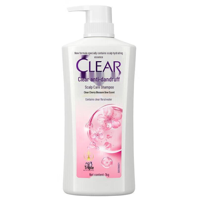 Clear Anti-Dandruff Shampoo with Cherry Blossom Scent, 2x1kg Large Pack