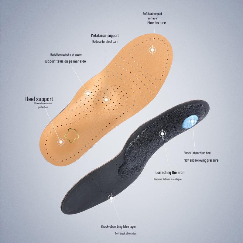 Orthopedic PU Leather Arch Support Insoles: Flat Foot, XO Type, Breathable, Sweat-Absorbent, Odor-Resistant for Men and Women