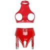 Lenjerie de damă, din piele lacuită, cu cupe deschise, crop top cu jartieră, cu picioare deschise, set de lenjerie de corp pentru îmbrăcăminte de club pentru nopți de întâlnire