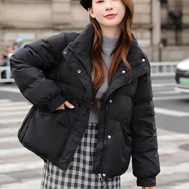 Winter Women Short Padded Coat Stand Collar Warm Three Button Chinese Style Jacket