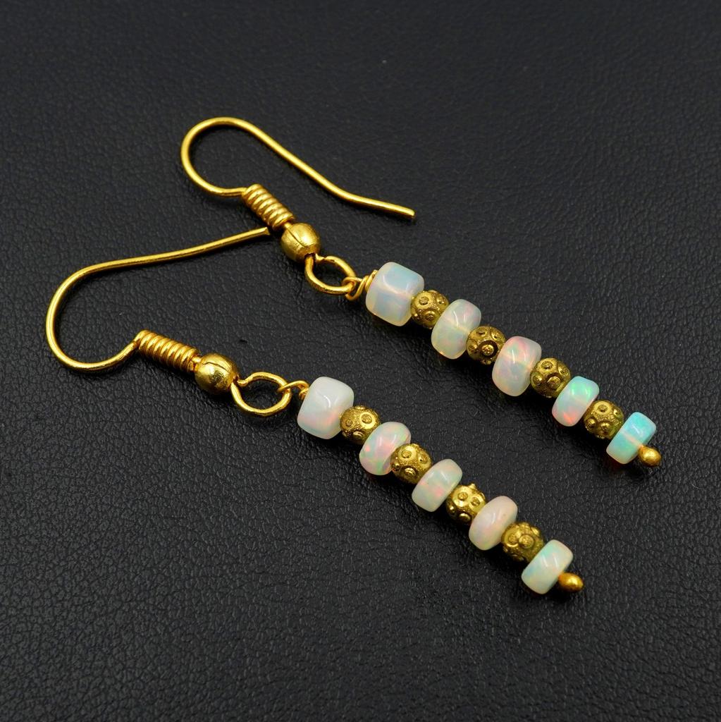Welo Opal Bead Earrings, 925 Silver & 14k Gold, Ethiopian Gemstone
