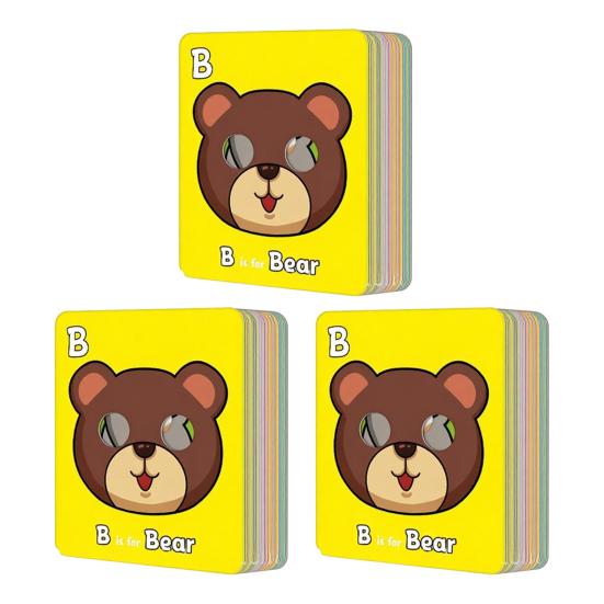 1/2/3 Sets Kids Alphabet Flash Cards with Animal Face Guards Toddlers Boys Girls 26 Letters ABC Preschool Learning Interactive Educational Flashcards