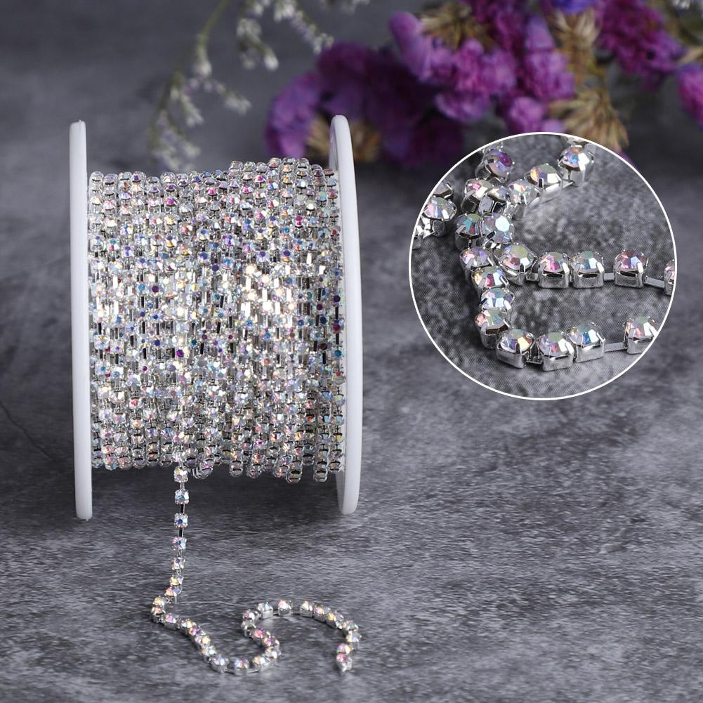 1 Roll Crystal Chain For Diy Necklace Wedding Decoration Accessories(ss6  Silver)