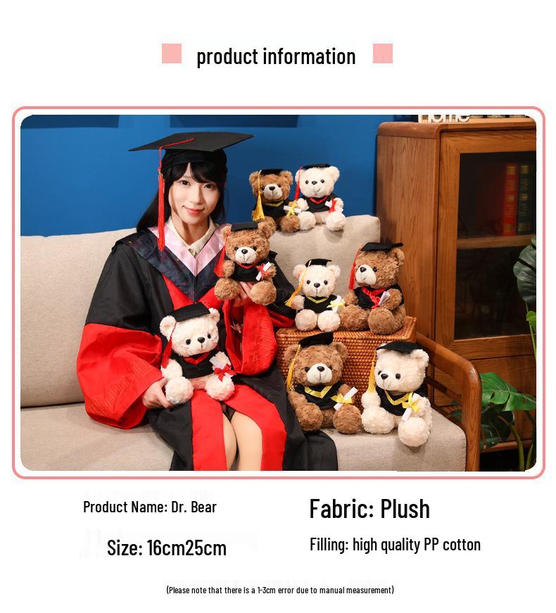 Graduation Teddy Bear with Doctor's Hat - Customizable Claw Machine Gift Doll
