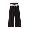 Women's Black Polka Dot Lace Trim Wide-Leg High-Waist Sporty Sweatpants (2025)