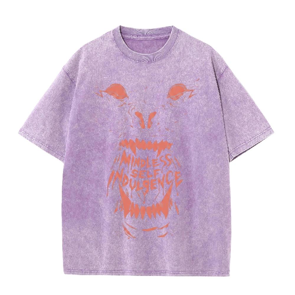 2026 Vintage Washed Black Demon Beast Face Graphic T Shirt Gothic Horror Print Oversized Casual Short Sleeve Tee