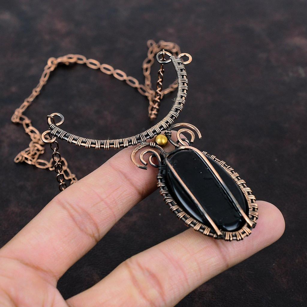 Black Onyx Necklace Copper Wire Wrapped Necklace Adjustable Necklace Copper Wire Wrapped Jewelry Gemstone Handmade Necklace Jewelry For Gift