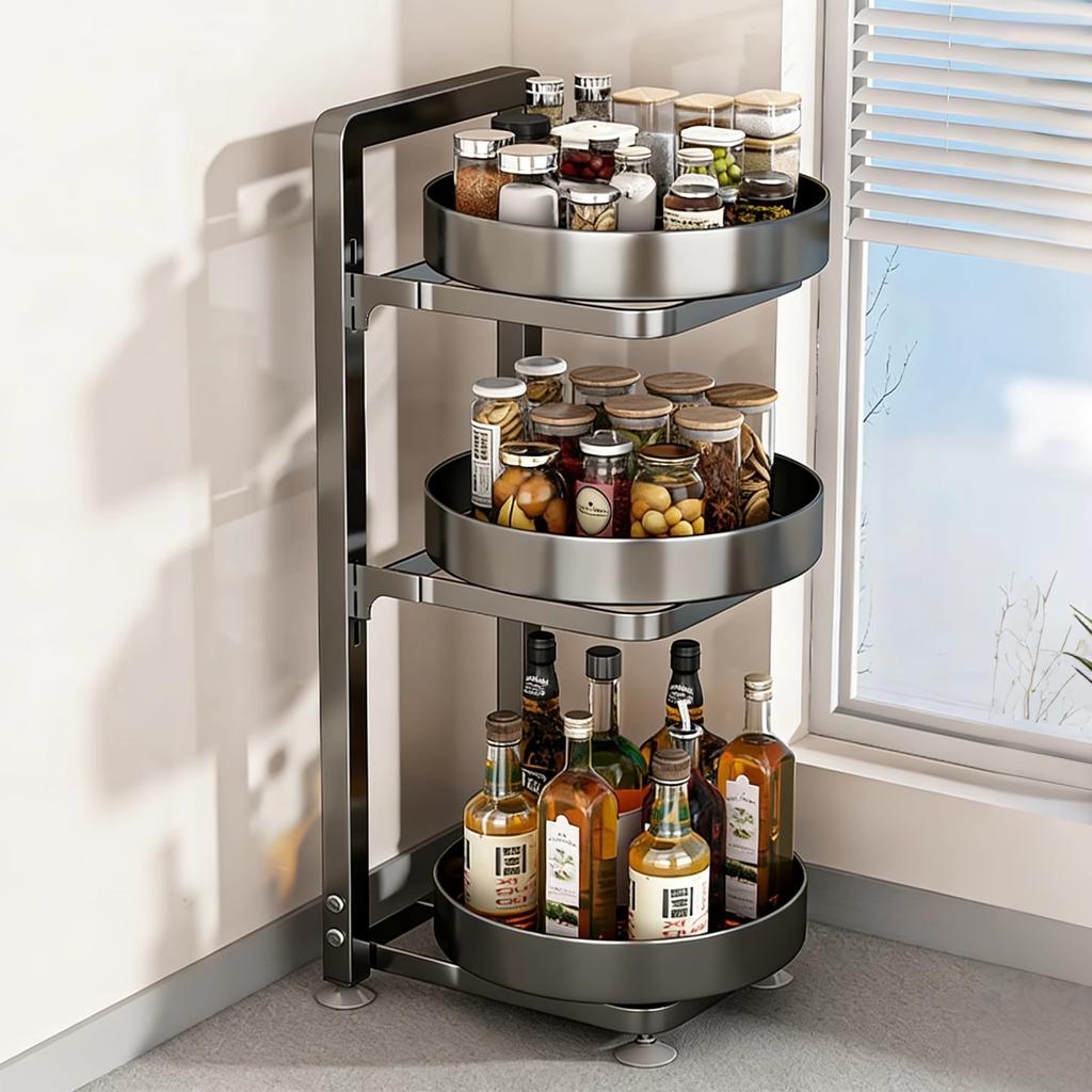 360-Degree Rotating Carbon Steel Kitchen Spice Rack