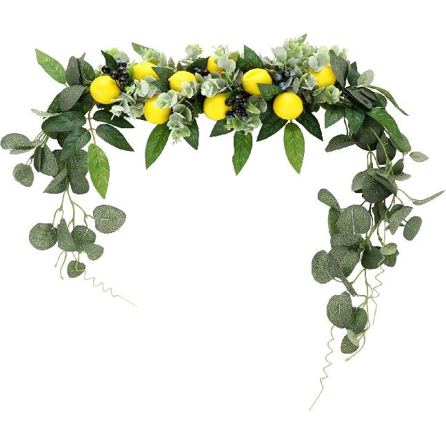 Flower Swag, Artificial Lemon Floral Swag, Door Swag Wreath Twig Simulation Hanging Ornament for Home Wedding Wall Door Decoration