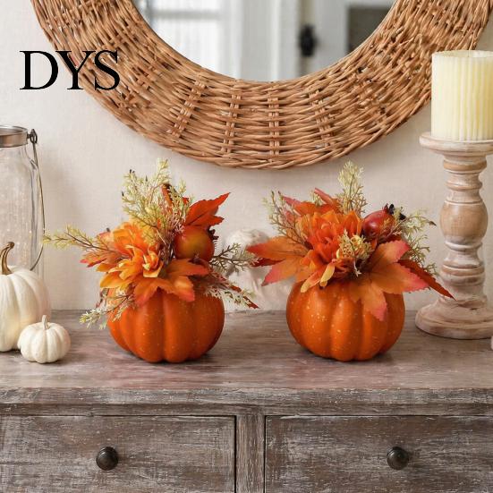 Realistic Artificial Pumpkins Fall Pumpkin Table Ornament, Foam with Flower, Maple Eye-catching Accents Leaves, Berry for Autumn Harvest Thanksgiving