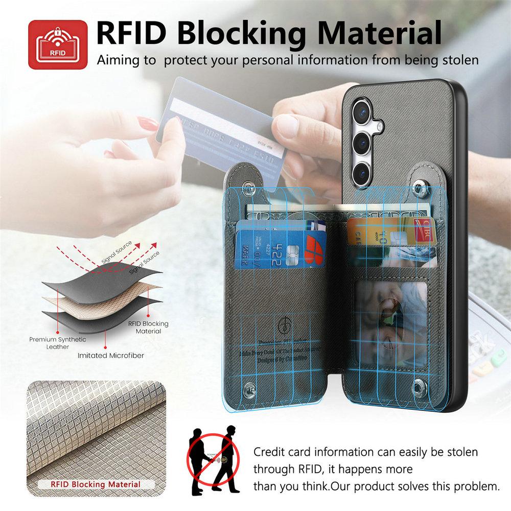 Wallet Double Button Magnet Leather RFID Card Case for Samsung Galaxy A56 A36 A26 A16 A06 A07 A57 A 16 56 A17 5G Flip Back Cover