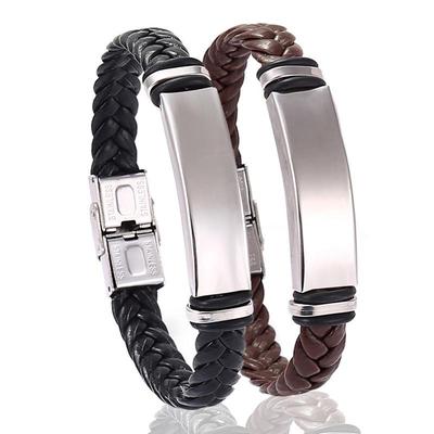 Europäisches und amerikanisches geflochtenes Herrenarmband aus Edelstahl mit Gravur