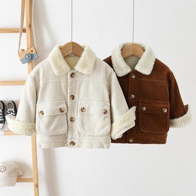 Korean Style 2025 Kids' Fleece-Lined Corduroy Jacket – Trendy & Warm Winter Top for Boys and Girls