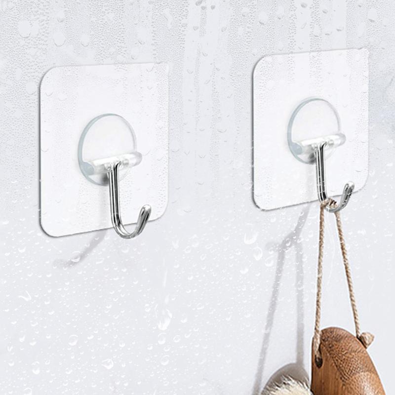 1Pcs Heart-Shaped Square Transparent Hook Non-Punched Plastic Love Hanger Rack Self-Adhesive Key Towel Multi-Purpose Hook