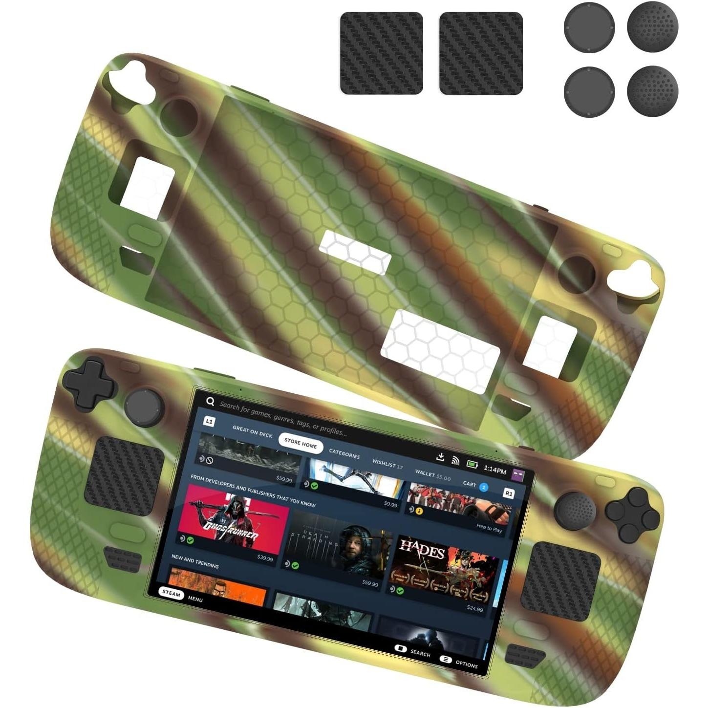 

Чехол Steam Deck Full Wrap Slim с подставкой, защитный от падений и пыли игровой чехол, удобный защитный чехол, набор наклеек для кнопок тачпада 15*8*4cm камуфляж зеленый