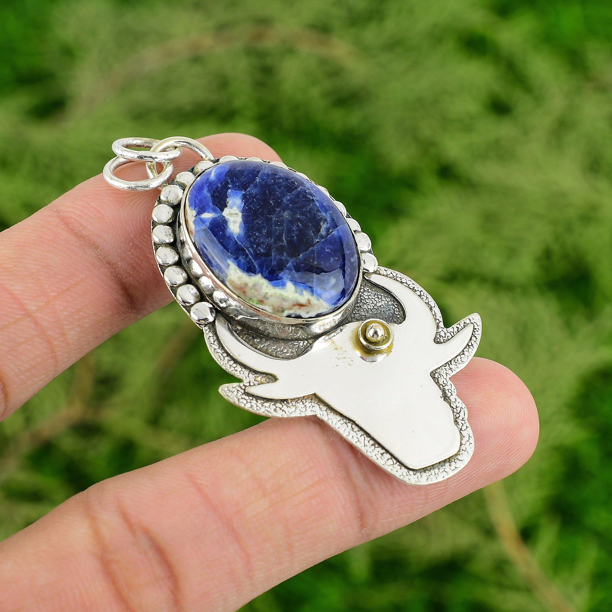 

St Patrick Day Sale 925 Silver Natural Sodalite Wife Artisan New Pendant Jewelry