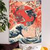 Arazzo giapponese Monte Fuji La Grande Onda Decorazioni da appendere a parete Fiore di ciliegio Boho Decorazioni per la casa Arazzi bianchi e neri