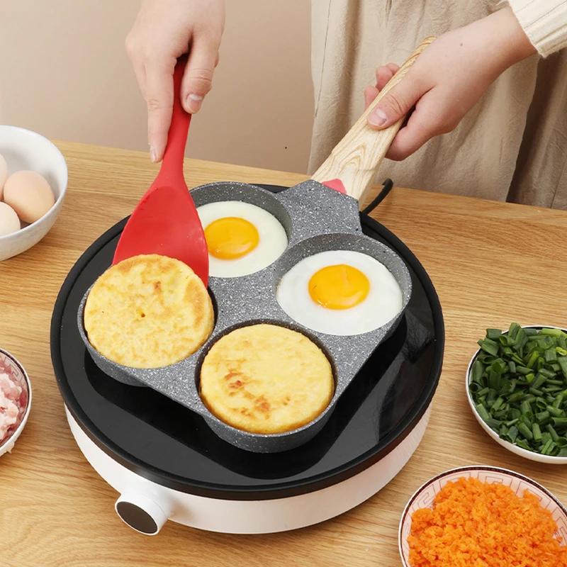 4 Holes Thermochromic Frying Pot Omelet Pan Nonstick Egg Pancake Steak Cooking Pans Hamburg Breakfast Maker Induction Cookware