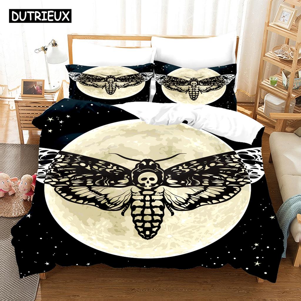 3D The Skull Skeleton Moths Mandala Seturi de lenjerie de pat Set de husă de pilota cu fetă de pernă Lenjerie de pat King Queen Full Lenjerie de pat