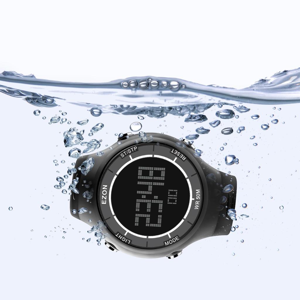Digitální hodinky EZON s budíkem EL Velké 5 ATM Voda Unisex Digitální hodinky L008C01 Stopky, Odpočítávání, Funkce, Podsvícení, Ultratenký displej,