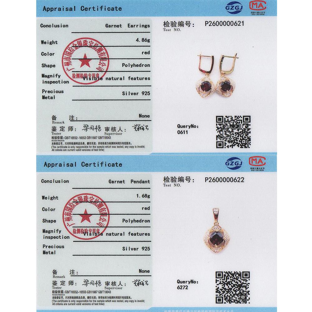 Light Luxury Natural Garnet Gemstone Jewelry Set S925 Silver Pendant Necklace Earring Fine Jewelry Women's Anniversary Gifts