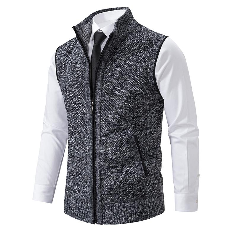 Gilet Maglione Senza Maniche Lavorato a Maglia da Uomo Lana Velluto Cardigan con Cerniera Collo Reversibile Pullover Maglione a Collo Alto Cappotto Maglia Gilet Maglia