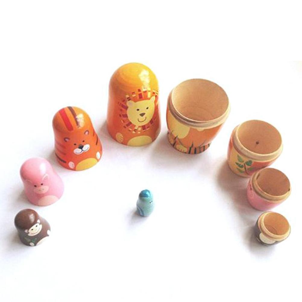5PCS Animals Russian Dolls Cute Cartoon Animal Pattern Doll Gifts Home Decorations