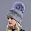 Women Winter Fur Hats Natural Rex Rabbit Fur Pompom Knitted Warm Elastic Fashionable Fluffy Thick Outdoor Genuine Real Fur Hat
