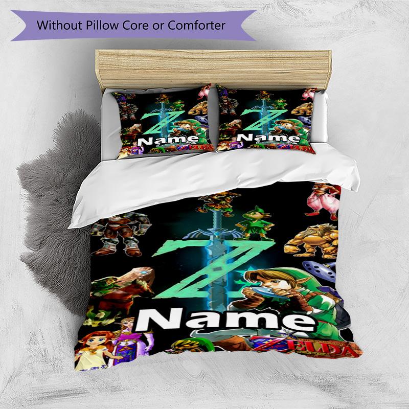 3pcs Duvet Cover Set (1*Duvet Cover + 2*Pillowcase, Without Core), Custom Name The Legend of Zelda Pattern Bedding Set, Home Bedroom Decor Gift