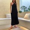 Sexy Black Sleeveless Long Dress Women Summer Fashion Solid Loose Off-the-shoulder Ladies Dress Casual Halter Robe Femme 26311