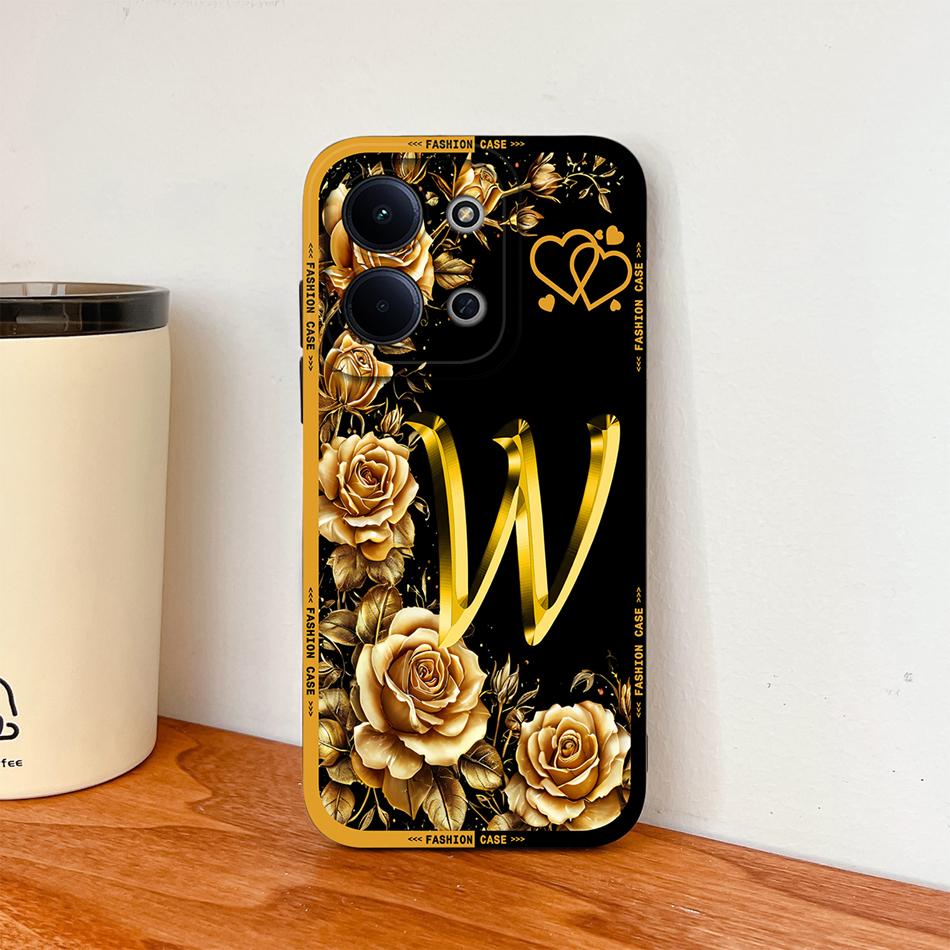 Per Cover Telefono Redmi 15C 4G 5G Fiori Nome Lettere Morbida Silicone Liquido Custodia a Protezione Totale Per Redmi 15 C Alloggiamento Antiurto