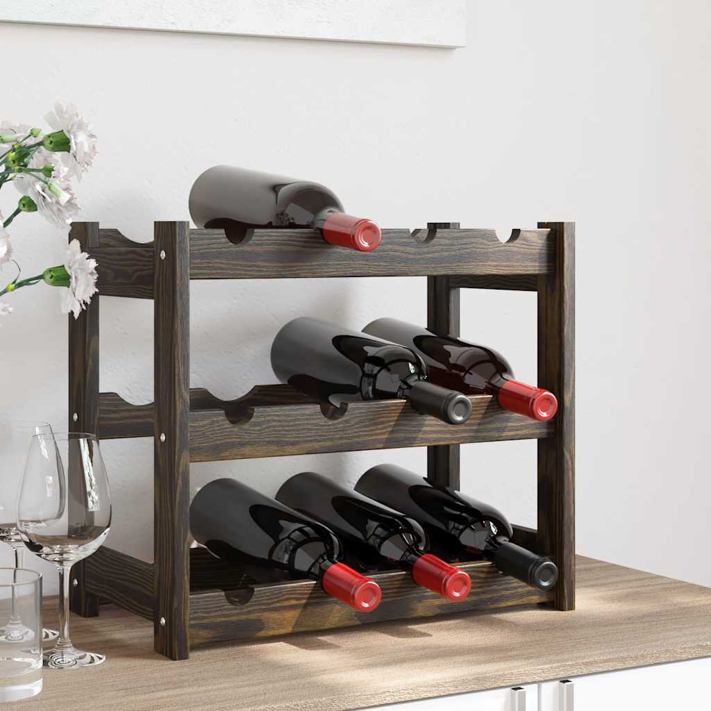 12 Bottle Wine Rack Black Solid Pine Wood