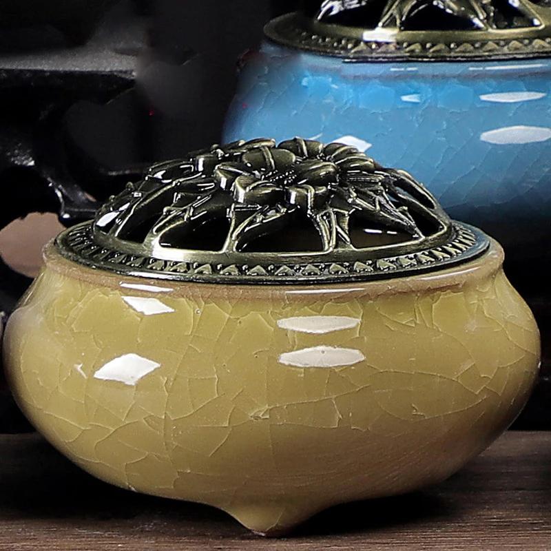 Y Ceramic Ice Cracking Incense Burner Coil Cone Stick Incense Burner Holder Home Ornaments Japanese Incense Burners Zen Decor