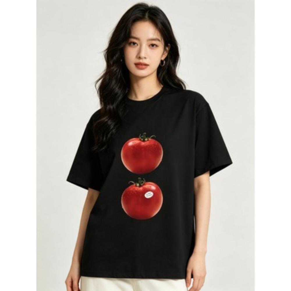 Minimalist Tomato Graphic TShirt for Unisex Unisex Cute Casual Short Sleeve Aesthetic Food Tee Shirt Korean Style Versatile Tops