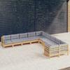 Vidaxl 10-Cz. Garden Lounge Set, Grey Cushions, Pine