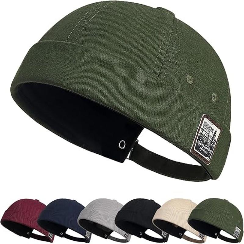 Unisex Cotton Hat Adjustable Brimless Docker Cap Rolled Cuff Sailor Hat Skullcap