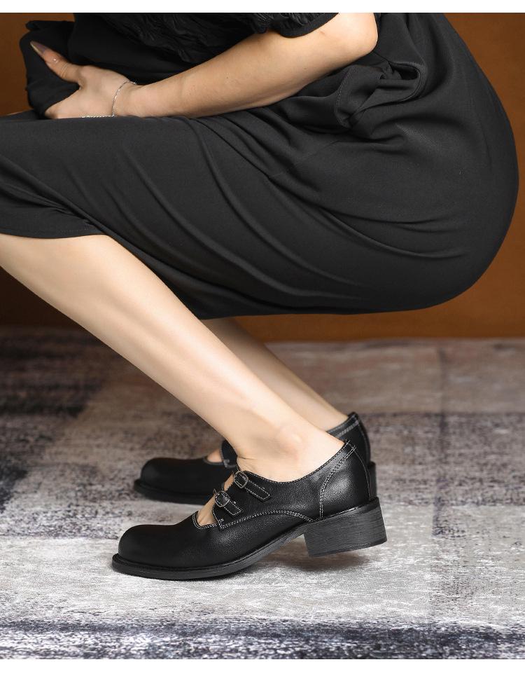 Chunky Heel Mary Jane Shoes - Autumn/Winter College Style, Round Toe, Medium Heel, Retro Leather