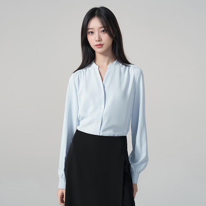 Toluoman Women s Long Sleeve Professional Stand Collar Shirt 2XL