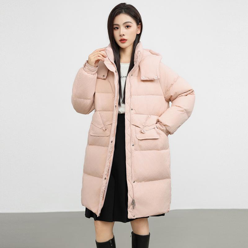 

Winter down jacket women s white duck down thickened warm winter temperament loose coat S розовый