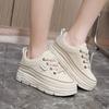 Women's Solid Color Sneakers, Casual Lace Up Outdoor Shoes, Comfortable Inner Heightening Shoes