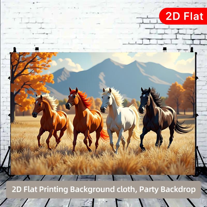 2D Plane Four Steed Prairie Galloping Indoor and Outdoor Party Banner Suitable for Birthday Wedding Polyester