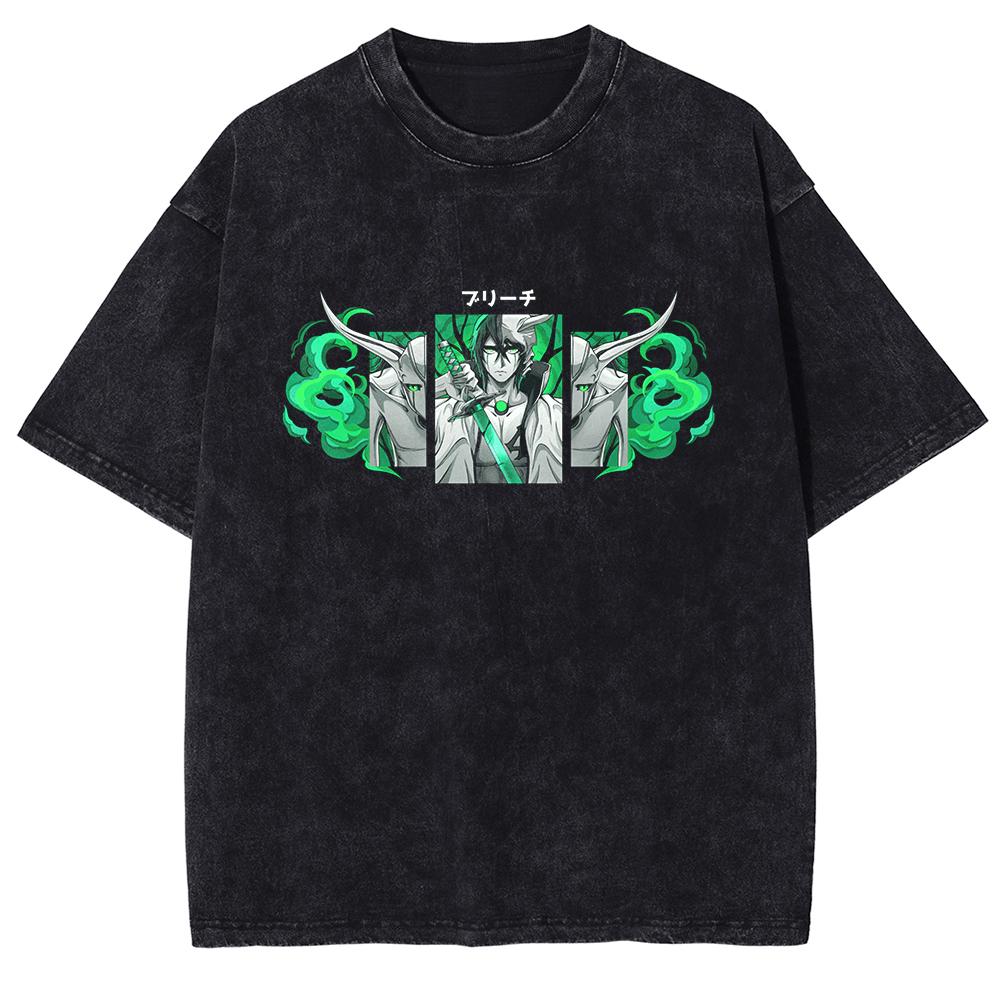 BLEACH T Shirt Manga Kurosaki Ichigo Print Tshirt Men Unisex Clothes Vintage Washed Streetwear Short Sleeve Cotton Tee Shirt